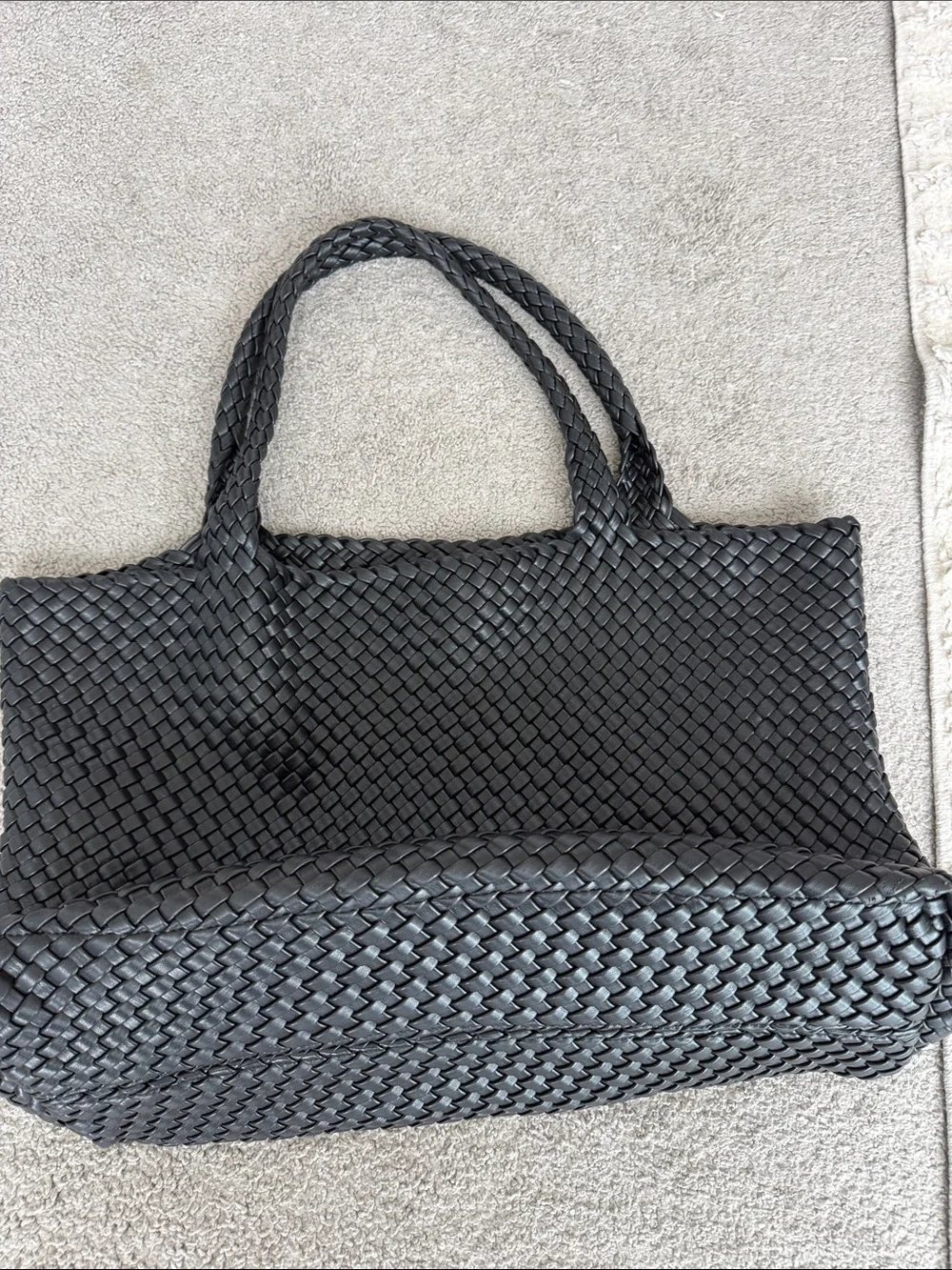 Woven Black Tote Bag with Double Handles
